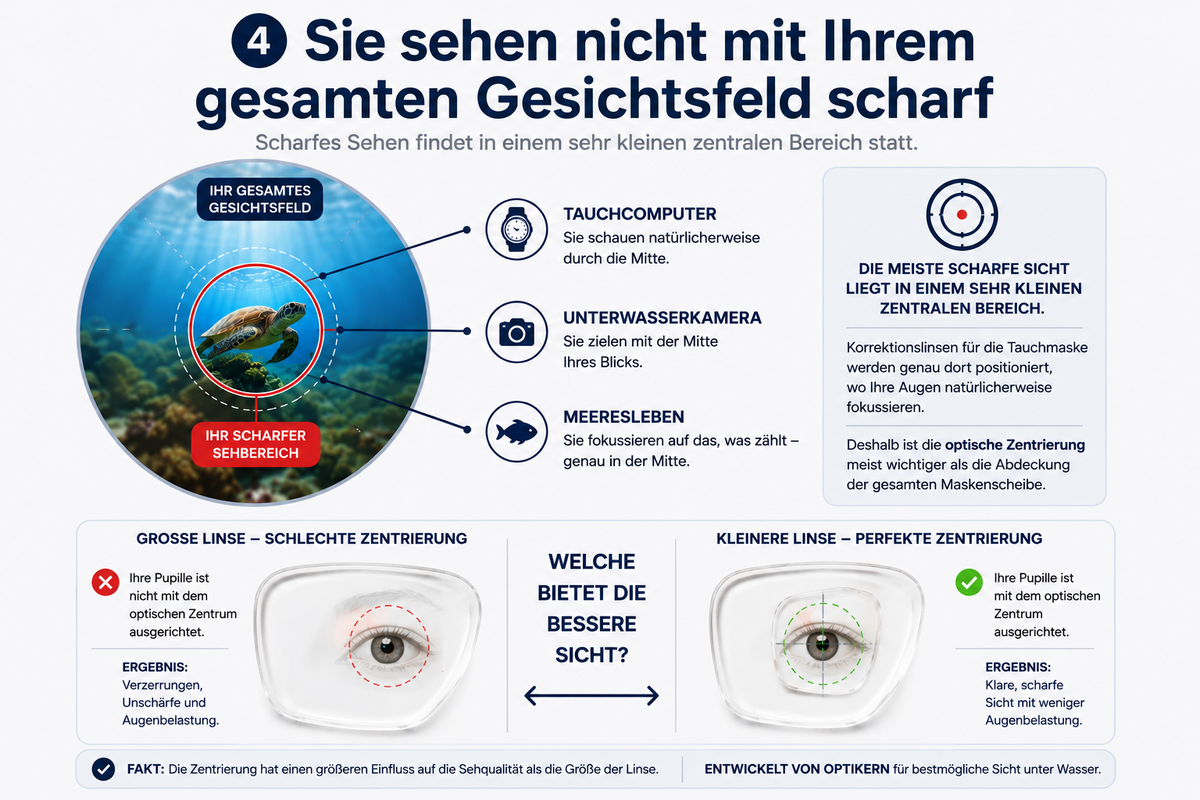 Darstellung des optischen Zentrums auf einer Maskenlinse
